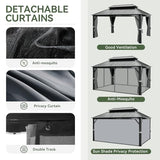 Aoxun 12FT X 16FT Hardtop Gazebo, Outdoor Pergolas with Mosquito Netting and Curtains, Galvanized Steel Double Roof Permanent Aluminum Gazebo, for Gardens, Decks, Patios, Parties Aoxun