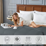 Goose Feather Comforter Queen Size, Duvet Insert All Season Queen, Bed Comforter Quilted Hotel Luxury Fluffy 100% Cotton Blanket with 8 Corner Tabs, 90 x 90 Inch, Grey, Machine Washable Deodar