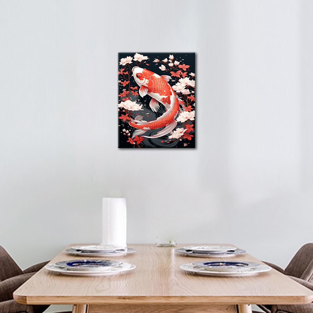 TUMOVO New Year Paint by Number Kit, Koi Fish with Cherry Paint by Numbers with Brushes and Pigment for Home Wall Decoration, Flowers Oil Painting, 16x20 Inch TUMOVO