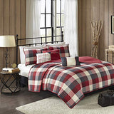 Madison Park Reversible Quilt Cabin Lifestyle Plaid Design - All Season, Breathable Coverlet Bedspread Bedding Set, Matching Shams, Full/Queen(90"x90"), Red 6 Piece Madison Park