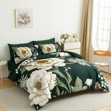 Luxudecor Floral Comforter Set Queen Size 7 Pieces Bed in a Bag,Beige Flower Print on Dark Green Bedding Set,Soft Microfiber Bedding Set for All Season (Dark Green,90"x90") Luxudecor