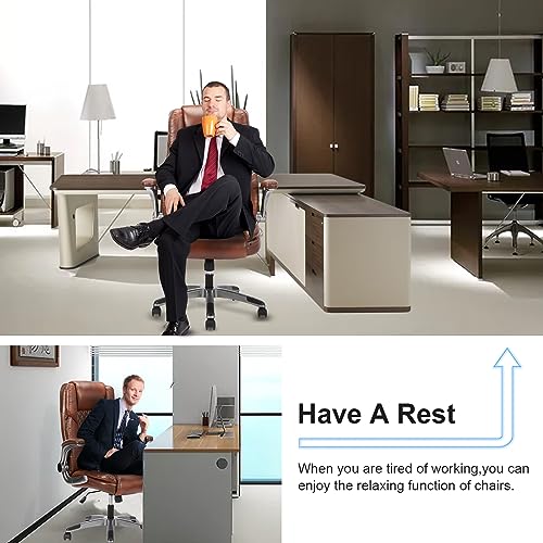 REFICCER Brown Leather Office Chair with Flip up Arms, High Back Ergonomic Executive Office Chairs with Wheels, 90-120° Rocking Office Desk Chair with Lumbar Support, Swivel Task Chairs REFICCER