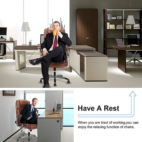 REFICCER Brown Leather Office Chair with Flip up Arms, High Back Ergonomic Executive Office Chairs with Wheels, 90-120° Rocking Office Desk Chair with Lumbar Support, Swivel Task Chairs REFICCER