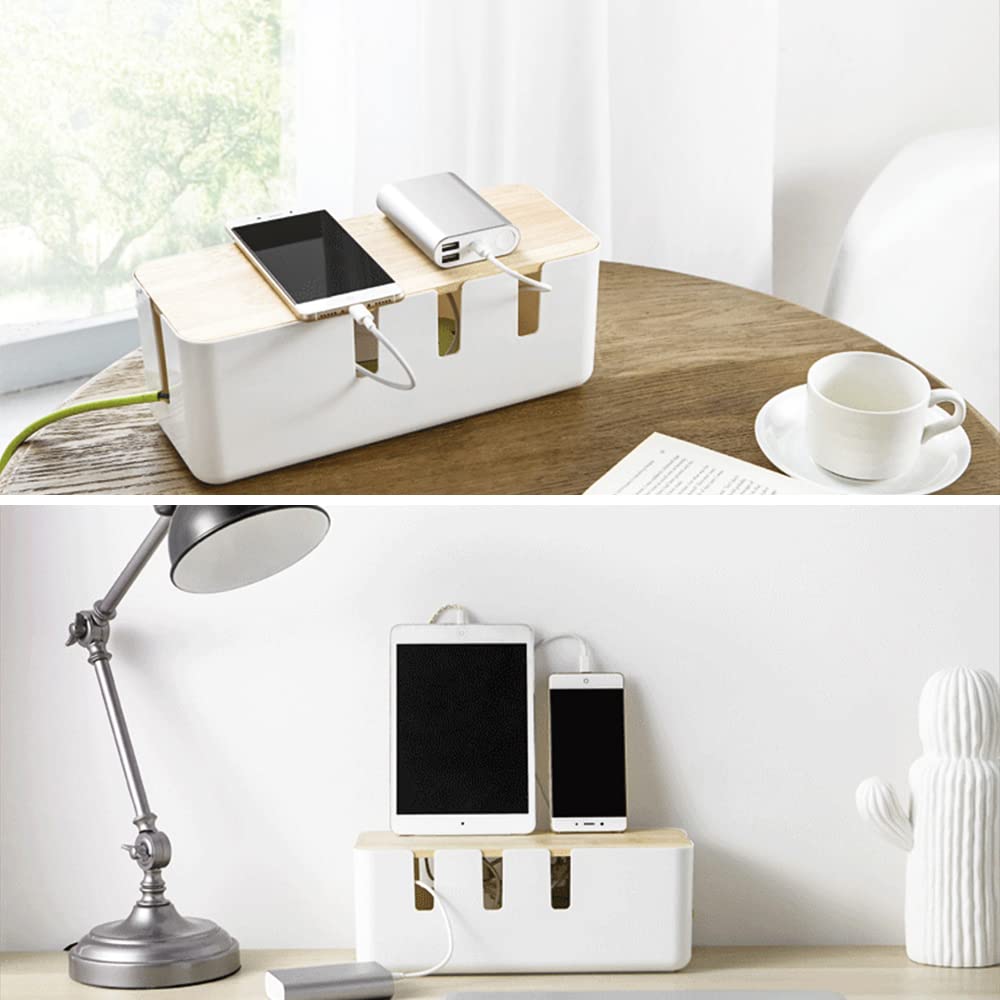Cable Management Box by Baskiss, 12x5x4.5 inches, Wood Lid, Wire Organizer for Desk TV Computer USB Hub System to Cover and Hide & Power Strips & Cords Baskiss