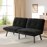 homeokay Futon Sofa Sleeper Couch Bed with Adjustable Backrest Thick Cushion Velvet Fabric for Department Living Room Lounge Sofa Loveseat (Black) homeokay