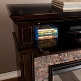 SEI Furniture Grantham Faux Stone Corner Electric Fireplace with Hidden Media Shelf, New Ebony SEI Furniture