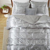 Lanest Housing Full/Queen Size Satin Comforter Set Grey, 3 Pieces Soft and Lightweight Silk Bedding, All Season Fluffy Down Alternative Comforter Bed Set Lanest Housing