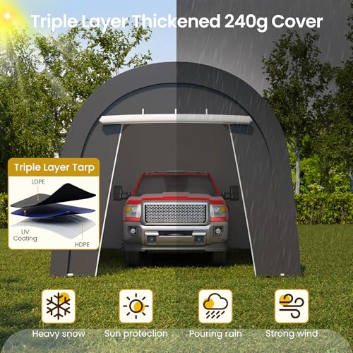 Kiss the Water Domed Carport with 4 Cloth Bags, Portable Garage with 2 Roll-up Doors, Heavy Duty Car Canopy Party Tent, All-Season Storage Shelter Shed for Cars, Truck, or Garden Tools, 10' x 20' Kiss the Water
