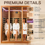 INFRADELUX 3 Person Infrared Sauna for Home, 1960W Low EMF Indoor Sauna with Chromotherapy Lighting, Bluetooth & Reading Light - Enhances Relaxation & Stress Relief, 59.06 * 35.43 * 74.8 Inch INFRADELUX