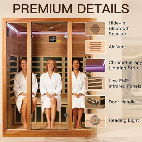 INFRADELUX 3 Person Infrared Sauna for Home, 1960W Low EMF Indoor Sauna with Chromotherapy Lighting, Bluetooth & Reading Light - Enhances Relaxation & Stress Relief, 59.06 * 35.43 * 74.8 Inch INFRADELUX