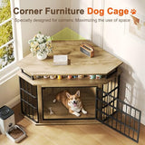 51" Corner Dog Crate Furniture, Wooden Dog Kennel Furniture with 2-Tier Shelves, Decorative Wood Dog House for Small/Medium/Large Dog, Space-Saving Dog Cage for TV Stand（Oak） VONZOY