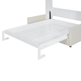 Ball & Cast Murphy Bed Full Size Wall Bed with Sofa,can be Folded,Multifunctional Wood Hideaway Cabinet Bed Frame,Slat Support,Save Space,for Apartment,Guest Room,White Ball & Cast