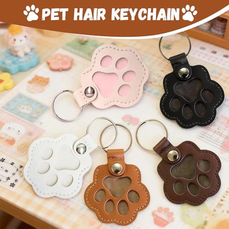 houlishu 5PCS Leather Paw Pet Hair Keepsake Keychain, Pet Memorial Gift for Dog & Cat Lovers houlishu
