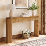 TRIBEWOOD Solid Wood Console Table, 63" Long Retro Entryway Table with Vertical Fluted Stripes and Wide Solid Wood Legs, for Living Room, Hallway, Behind Sofa, Next to Entrance TRIBEWOOD