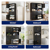 ZLBRDS 75” Tall Kitchen Pantry Storage Cabinet, Metal Storage Cabinet with 2 Drawers and Adjustable Shelves, Kitchen Pantry Cupboard, Freestanding Cupboard for Bathroom, Living Room(Black) ZLBRDS