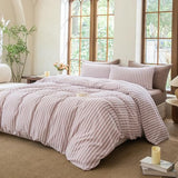 BESTDESIL Striped Duvet Cover Set 100% Washed Cotton Linen Like Soft Feelling Breathable Bedding(Dusty Purple,Full) BESTDESIL