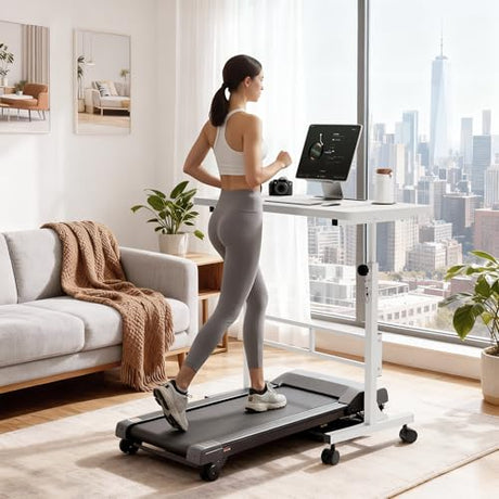 Furmax Small Portable Standing Desk Adjustable Height, Mobile Stand Laptop Computer Workstation with Lockable Wheels for Walking Pad Treadmill (White) Furmax