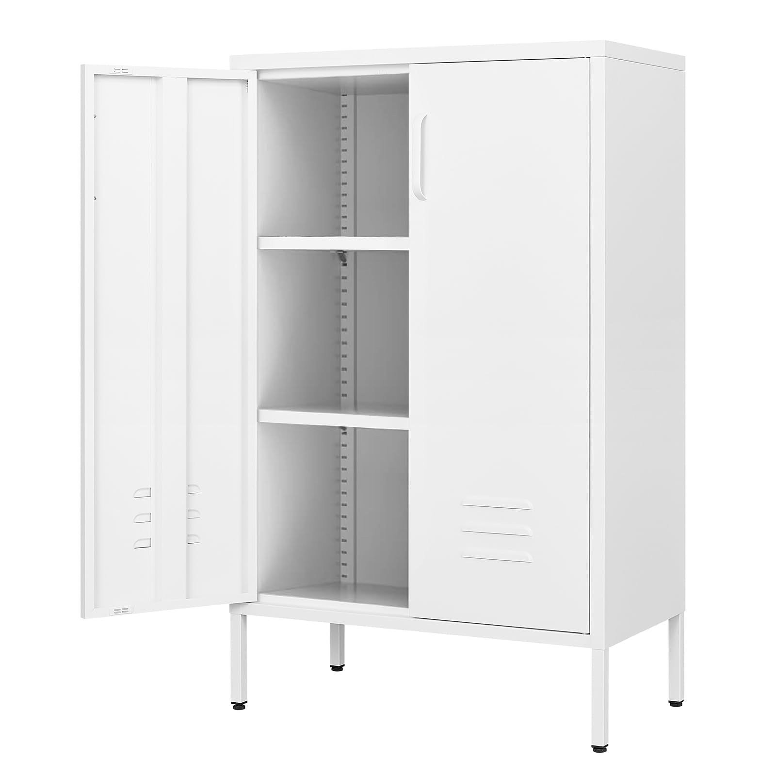 GREATMEET Metal Storage Cabinet Freestanding, Metal Locker Storage Cabinets with 2 Doors, Tall Accent Cabinet with 2 Adjustable Shelves, Metal Cabinet for Kitchen, Office, Livingroom, White - WoodArtSupply