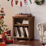 Joaxswe Record Player Stand with Vinyl Record Storage, 24" Wide Mid-Century Record Player Table Up to 200 Albums,Large Wood Turntable Stand Cabinet Dispaly Shelf for Living Room,Bedroom,Brown Joaxswe
