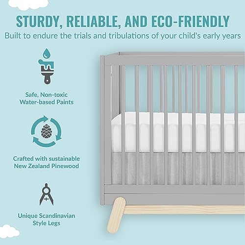 Dream On Me Hygge 5-in-1 Convertible Crib in Pebble Grey Oak, JPMA & Greenguard Gold Certified, Made of Sustainable Pinewood, Easy to Clean, Safe Wooden Nursery Furniture - WoodArtSupply