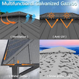 Yardsight 12' x 16' Hardtop Gazebo, Aluminum Frame Galvanized Steel Double Roof Pavilion Heavy Duty Permanent Gazebo with Mosquito Netting and Privacy Curtain for Patio, Garden, Lawn. Yardsight