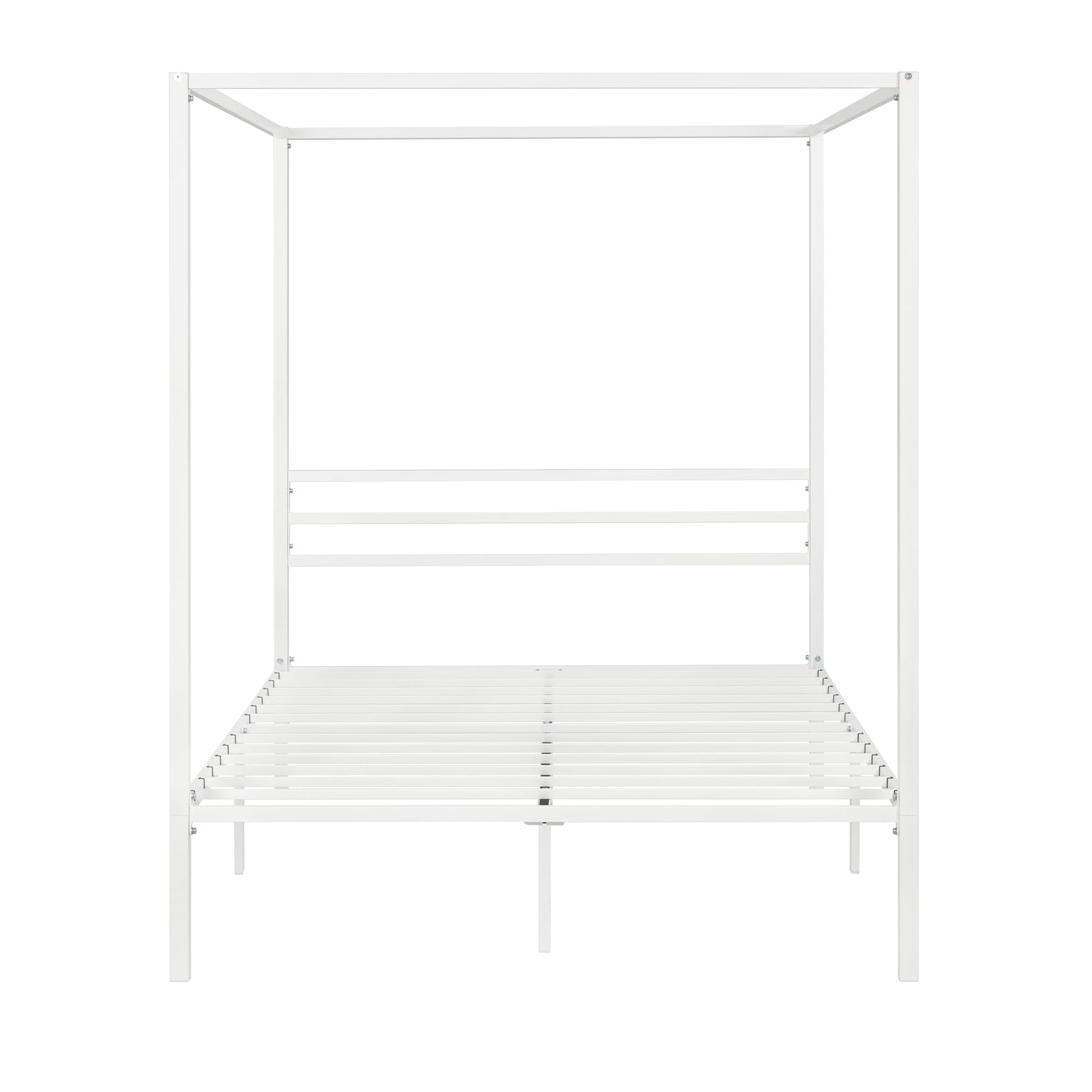 Queen Size Metal Canopy Bed Frame by SHA CERLIN - Sturdy, No Box Spring Needed, Easy Assembly, Customisable Design in White - WoodArtSupply