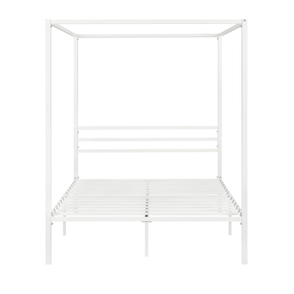 Queen Size Metal Canopy Bed Frame by SHA CERLIN - Sturdy, No Box Spring Needed, Easy Assembly, Customisable Design in White - WoodArtSupply