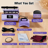PlanetFlame Tumbler and Hat Heat Press Machine, 2-in-1 Combo Machine for Cup and Cap with Gloves and High Temp Heat Resistant Tape for 11oz-30oz Sublimation Tumbler and All Caps, Purple PlanetFlame