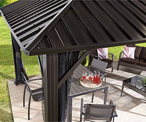 Sojag 12' x 16' Genova II Hardtop Gazebo Outdoor Weather-Resistant Aluminum Frame Shelter with Mosquito Net Black,Brown - WoodArtSupply