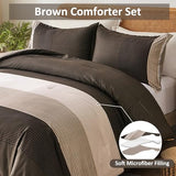 Brown Comforter Set King, Reversible Brown Striped Down Alternative Comforter for King Bed,3 Pieces (1 Comforter+2 Pillowcases), Soft Microfiber Bedding Duvet Set 104"×90" WONGS BEDDING