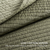 EVERGRACEHOME Cotton Sateen Quilt Set King Size, Pre-Washed Cotton Channel Stitch Coverlet Bedspread, 3 Pieces Lightweight Soft Bedding Sets for All Season, with 2 Pillow Shams, Olive Green EVERGRACEHOME
