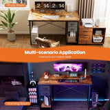 Sweetcrispy 40 Inch Computer Desk with Drawers for Home Office, Writing Desk with X-Shaped Reinforcement, Wood Table with Adjustable Position Drawers, Modern Study Work Table with Side Hook, Rust Sweetcrispy