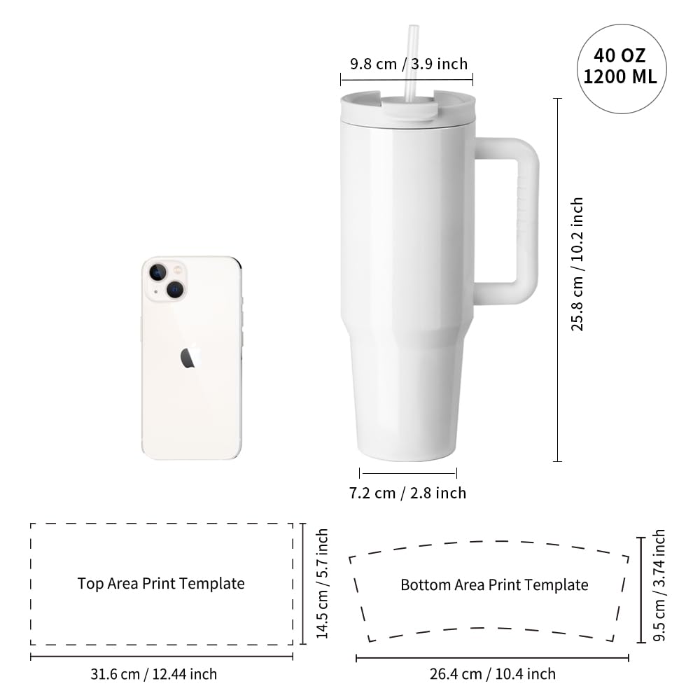 PYD Life 2 Pack 40 OZ Sublimation Tumblers with Handle White Blanks Stainless Steel Cups Mugs with Lid and Plastic Straw for Sublimation Oven Tumbler Heat Press Printing PYD Life