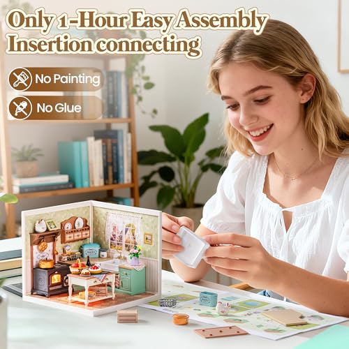 ROBOTIME Super Creator Kits, DIY Mini House Toy Building Set, Plastic Miniature House 126 PCS with Led, Building Set Kits for Creative Play Unique Hobby Gift Idea Birthday (Farmhouse Kitchen)