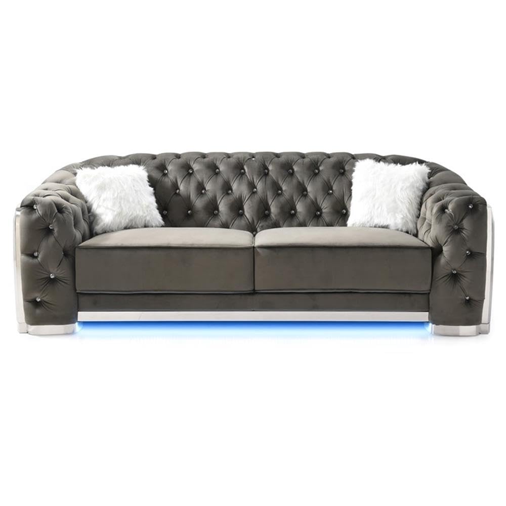 Glory Sapphire Gray Velvet Sofa with LED Accent Lighting Glory Furniture