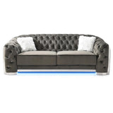 Glory Sapphire Gray Velvet Sofa with LED Accent Lighting Glory Furniture