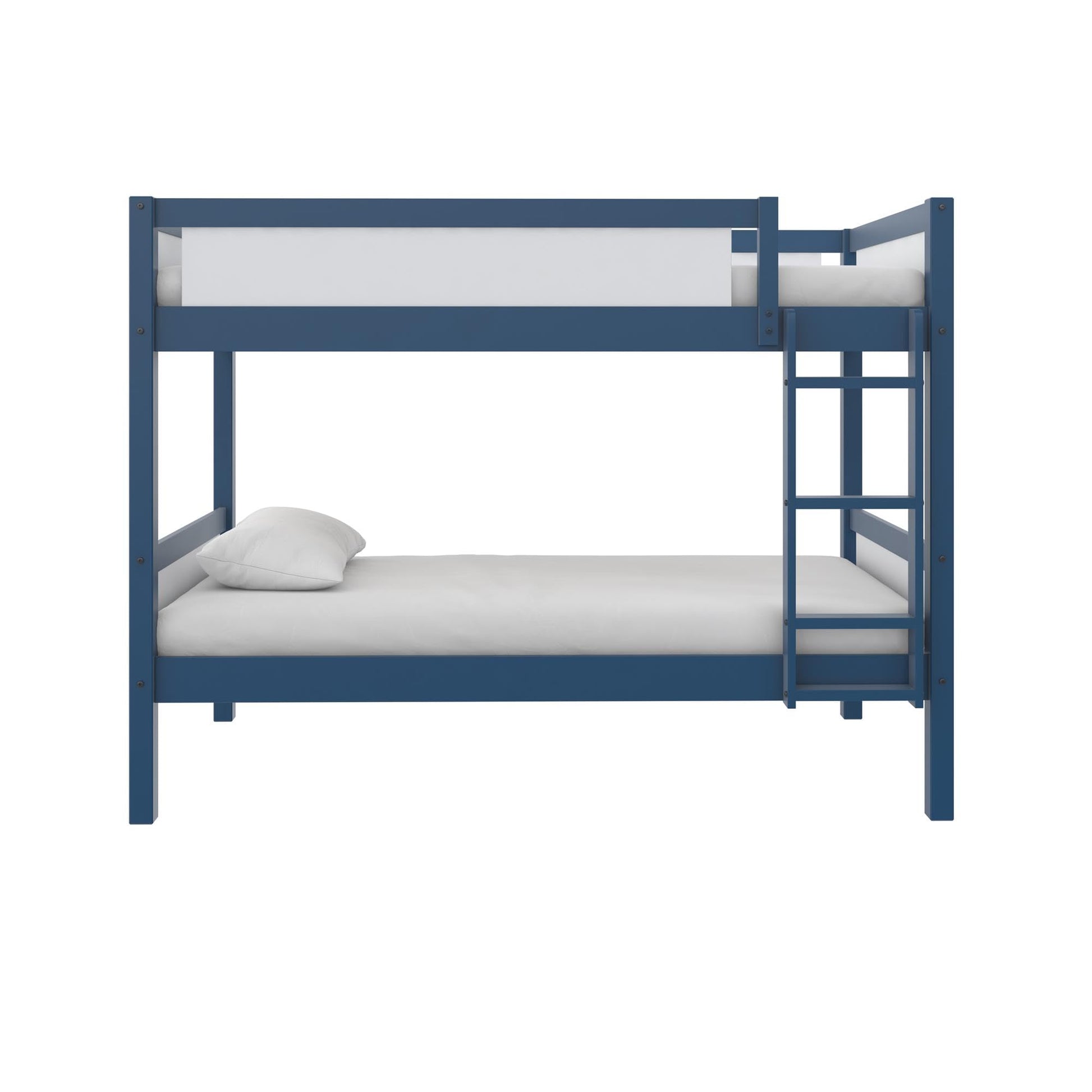 DHP Adrian Navy Blue Solid Wood Twin-Over-Twin Bunk Bed with Dry Erase Board and Underbed Storage - WoodArtSupply