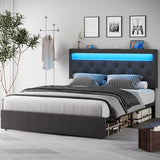 Rolanstar Full Size Bed Frame with Charging Station, LED Bed with Under Bed Storage, Adjustable Headboard 38.9/40.8 Inches, No Box Spring Needed, Noise Free, Easy Assembly, Grey Rolanstar