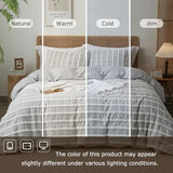 Ranunculus Tufted Stripes King Duvet Cover Set, Fluffy Washed Microfiber Grey Duvet Cover King Size with Button Closure & 2 Pillow Shams for All Seasons, Comforter Not Included (Grey Check,104"x90") Ranunculus