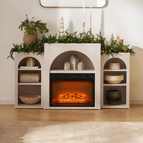 Mopio Blake 59" Arched TV Stand for 32/42/55/60/65 Inch TVs, Fireplace Mantel, Modular Side Storage Shelves, Entertainment Center for Living Room, TV Table Credenza, Media Console (White, With Insert) mopio