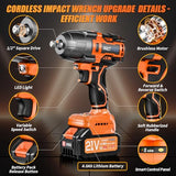 Protmex Cordless Impact Wrench, 900Ft-lbs (1200N.m) 1/2" Brushless Impact Gun, 21V High Torque Power Impact Driver, 2x4.0Ah Batteries Electric Impact Motor Variable Speeds for Car/Truck RV/Mower Protmex