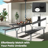 Giantex Picnic Table 6FT for 8 Person, Outdoor Table Set w/ 2 Benches, All-Weather HDPE Rectangular Tabletop, Heavy Duty Metal Legs, Umbrella Hole, for Patio Yard Lawn Party (Black) Giantex