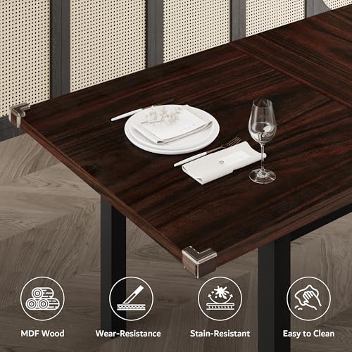 iPormis 5-Piece Dining Table Set for 4-8 People, Extendable Kitchen Table Set with 2 Benches and 2 Square Stools, Mid-Century Dining Room Table with Metal Frame & MDF Board, Saving Space, Espresso iPormis