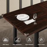 iPormis 5-Piece Dining Table Set for 4-8 People, Extendable Kitchen Table Set with 2 Benches and 2 Square Stools, Mid-Century Dining Room Table with Metal Frame & MDF Board, Saving Space, Espresso iPormis