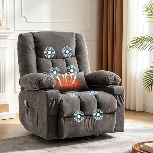 8-Points Massage Recliner Chair with Heated Rocking Function for Adults,Oversized Rocker Recliner with Side Pocket,2 Cup Holders for Living Room