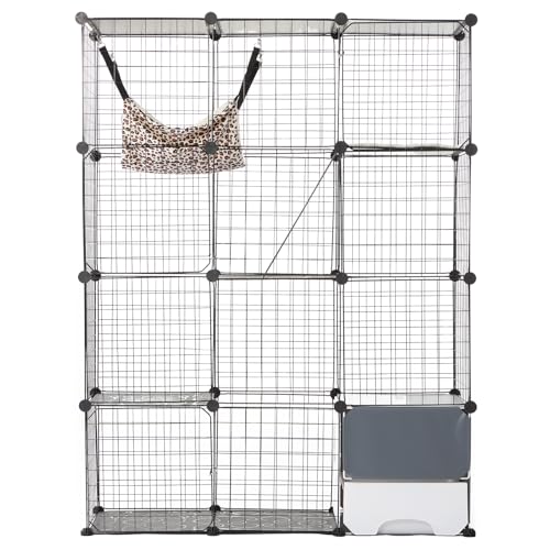 VEVOR Large 4-Tier Cat Cage, 41 x 14 x 55, Detachable Metal Wire Cat Enclosure, with Litter Box Hammock Ramp ladders, Indoor & Outdoor Crate Exercise Place Ideal for Kitty, Small Animals, Black