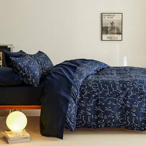 Wake In Cloud - Constellation Duvet Cover Set, Space Witchy Star Celestial Galaxy Astrology for Teen Kids Boys Girls, Soft Lightweight Bedding, 3-Piece, Navy Blue, Twin/Twin XL Size Wake In Cloud