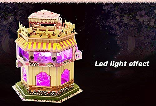 Rooftop Romance 3D Puzzle Dollhouse for Girls - Easy to Assemble 3-D Miniature Doll House Building Kit with LED Light for Kids - Educational Paper Jigsaw Puzzles - Perfect Craft Toys Gift - 101 Pcs Sourcingbay