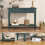 3More Entryway Console Table with 3 Drawers,42" Carved Hallway Table with Open Shelf,Long Sofa Table for Living Room, Hallway, Behind Couch,Green 3More
