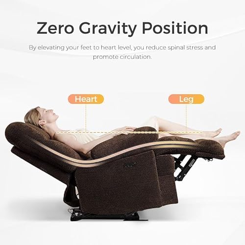 Oversized Power Recliner Chairs Zero Gravity for Big Man Faux Fur Electric Extra Large Recliners with USB Port for Living Room Soft Overstuffed Reclining Theater Seating 26" Seat Width Brown